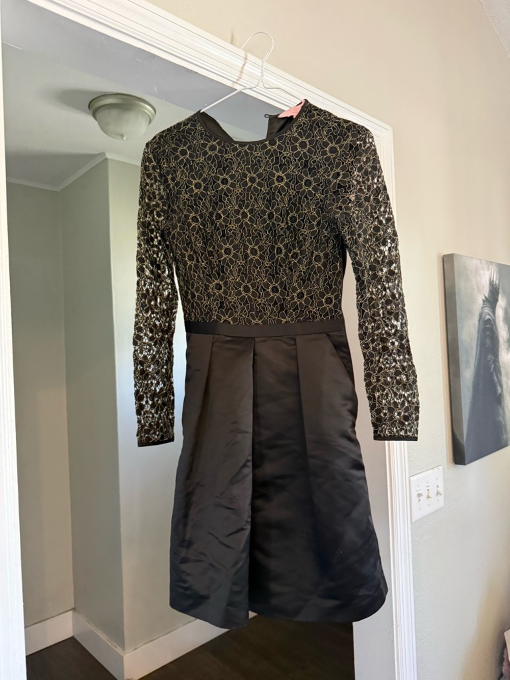 Ted Baker London Black Dress with Gold Lace Overlay